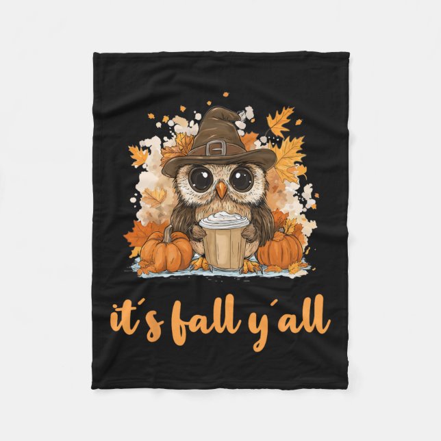 Owl Fall Erntedank Es ist Fall Yáll Fleecedecke (Vorderseite)