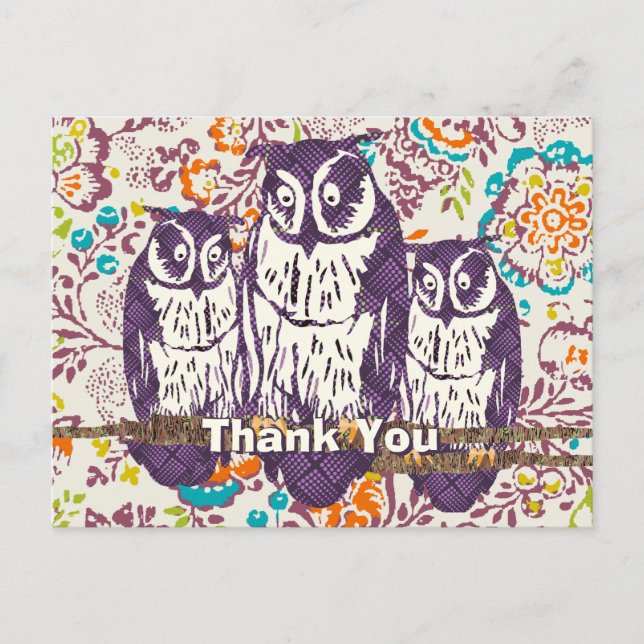 Owl Familie dankt Ihnen sehr Postkarte (Vorderseite)