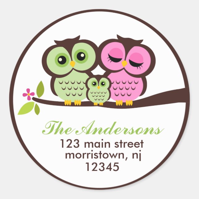 Owl Family Address Labels Runder Aufkleber (Vorderseite)