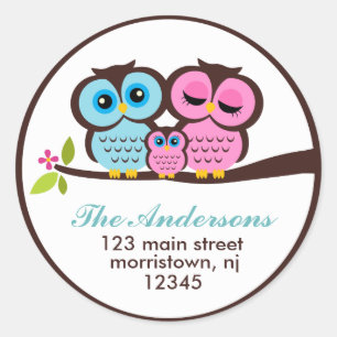 Owl Family Address Labels Runder Aufkleber