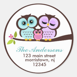 Owl Family Address Labels Runder Aufkleber