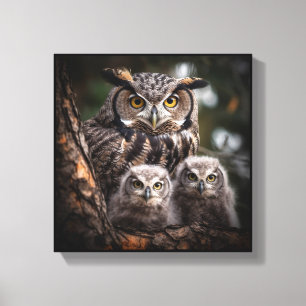 Owl Family gestylte Canvas Printwerbung Leinwanddruck