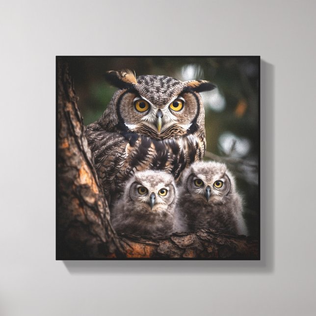 Owl Family gestylte Canvas Printwerbung Leinwanddruck (Vorderseite)
