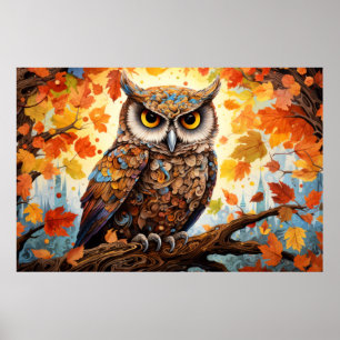 Owl farbiges Tier Verzauberung Abstrakt Poster