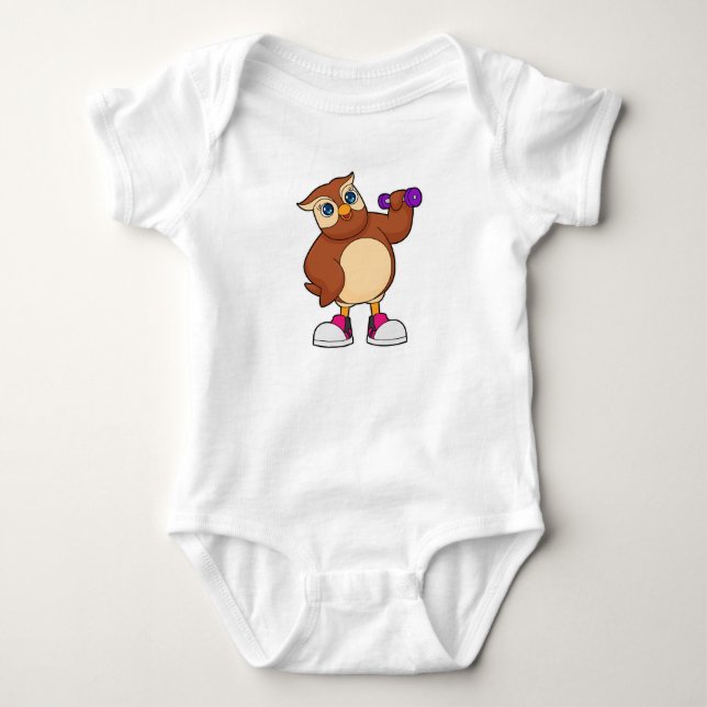 Owl Fitness Dumbell Baby Strampler (Vorderseite)