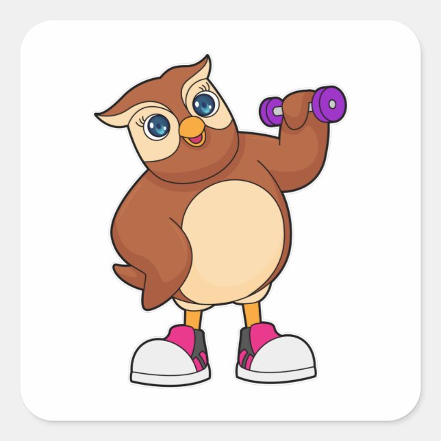 Owl Fitness Dumbell Quadratischer Aufkleber (Vorderseite)