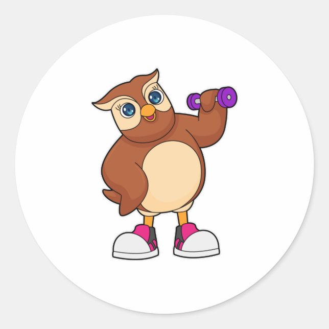 Owl Fitness Dumbell Runder Aufkleber (Vorderseite)