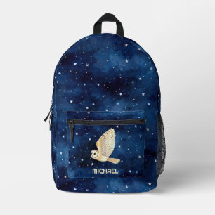 Owl Flug über Sternennacht Wasserfarbe Name Bedruckter Rucksack