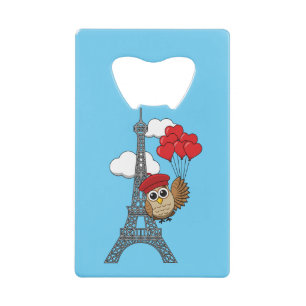 Owl Flying with Heart Balloons in Paris Geldbeutel Flaschenöffner
