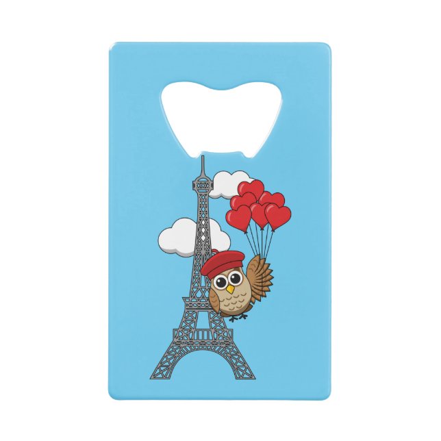 Owl Flying with Heart Balloons in Paris Geldbeutel Flaschenöffner (Vorderseite)