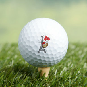 Owl Flying with Heart Balloons in Paris Golfball
