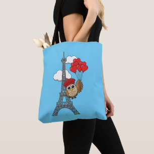 Owl Flying with Heart Balloons in Paris Tasche