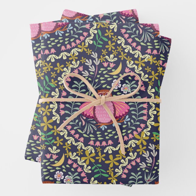 Owl Folk Navy Geschenkpapier Set (Beispiel)