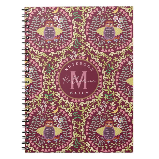 Owl Folk Wine Red Notizblock (Vorderseite)