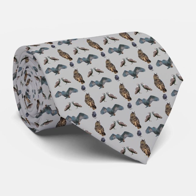 Owl Frenzy Krawatte Doppelseitendruck (grau) (Gerollt)