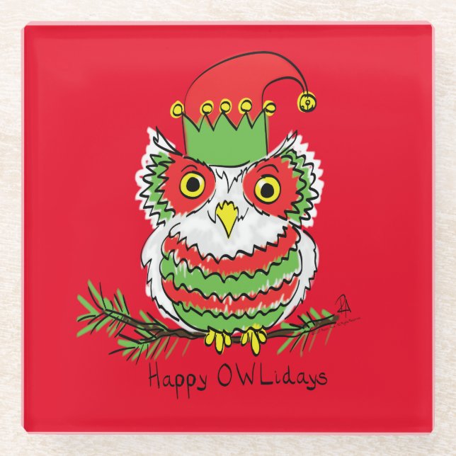 Owl Funny Christmas Niedlich Kids Glasuntersetzer (Vorderseite)