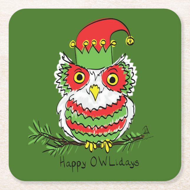 Owl Funny Christmas Niedlich Kids Rechteckiger Pappuntersetzer (Vorderseite)