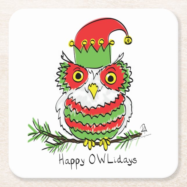 Owl Funny Christmas Niedlich Kids Rechteckiger Pappuntersetzer (Vorderseite)