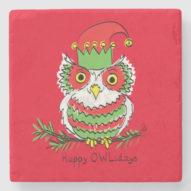 Owl Funny Christmas Niedlich Kids Steinuntersetzer (Vorderseite)