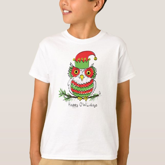 Owl Funny Weihnachten Niedlicher Urlaub T-Shirt (Vorderseite)