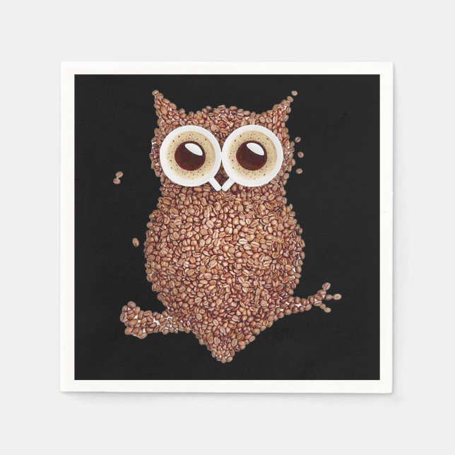 Owl-Geschenk | Kaffee Owl Bohnen Kaffee Lover Prem Serviette (Vorderseite)