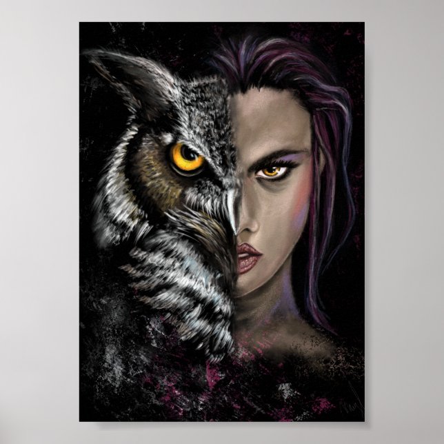 Owl Girl - Emotion Collection Poster - Malerei (Vorne)