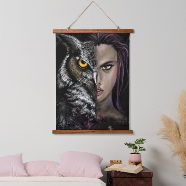 Owl Girl - Emotion-Hängeband - Malerei Wandteppich Mit Holzrahmen (Schlafzimmer)