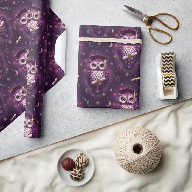Owl Graduation Wrapping Paper Geschenkpapier (Kunsthandwerk)