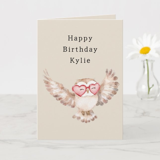 Owl Heart Glasses Birthday Karte (Kleine Pflanze)