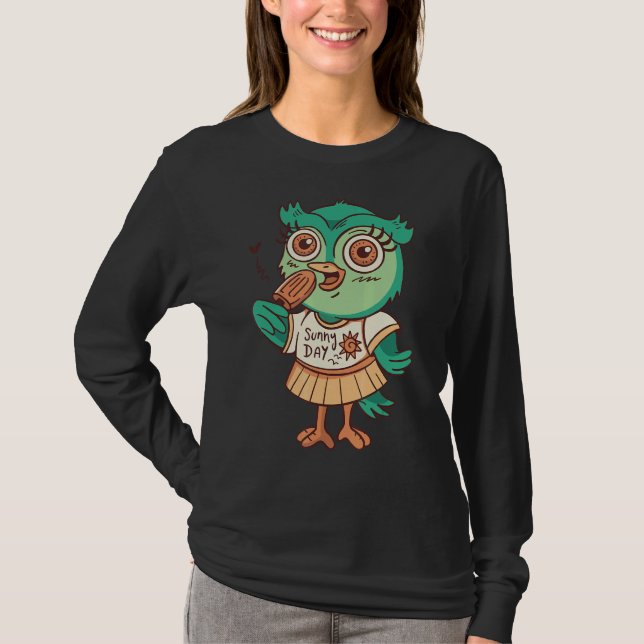 Owl Ice Cream Food Zoo Animals Children Owells T-Shirt (Vorderseite)