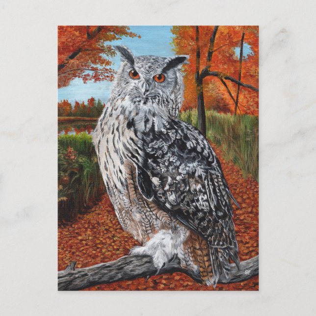 Owl in Autumn forest fine art Postkarte (Vorderseite)