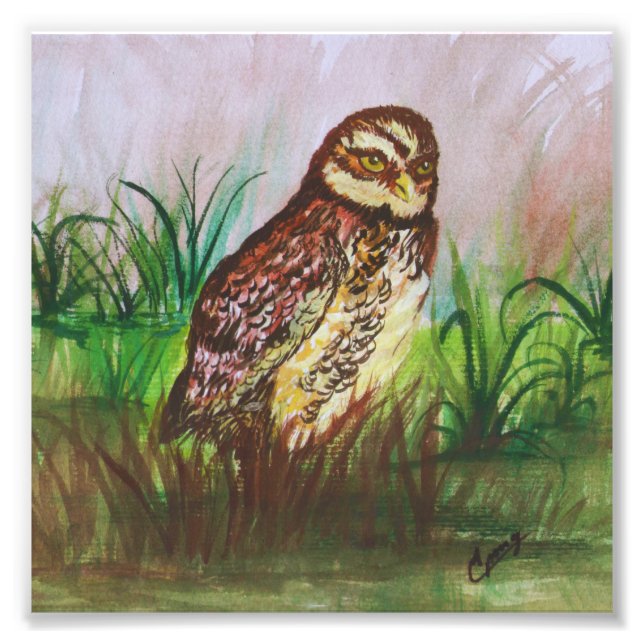 Owl in nature watercolor art fotodruck (Vorne)