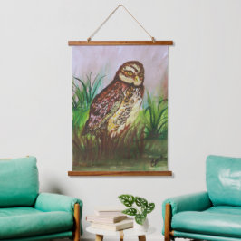 Owl in nature watercolor art wandteppich mit holzrahmen