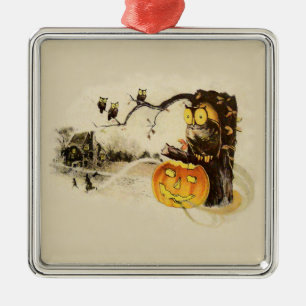 Owl Jack O' Lantern Pumpkin Tree Ornament Aus Metall
