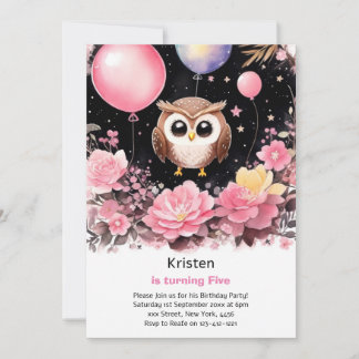 Owl Kids Girl zum Geburtstag Einladung
