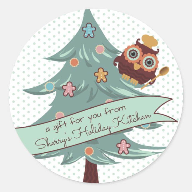 Owl Koch Keks Weihnachtsbaumgebäck Runder Aufkleber (Vorderseite)