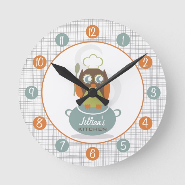 Owl Koch Personalisiert Kitchenuhr Runde Wanduhr (Vorderseite)