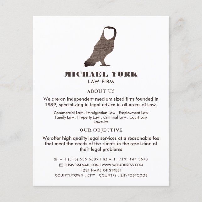 Owl Logo, Legal Services Advertising Flyer (Vorne)