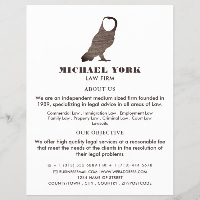Owl Logo, Legal Services Advertising Flyer (Vorne)