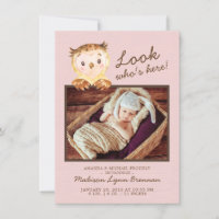 Owl Look Qui est ici Filles Photo Faire-part de na