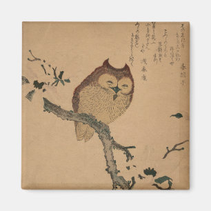 Owl & Magnolia : Aimant japonais Ukiyo-e