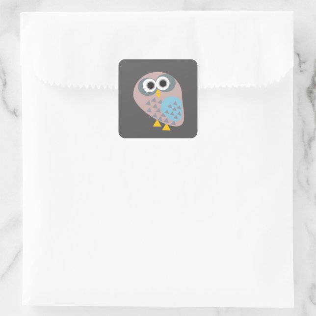 Owl mauve grau quadratischer aufkleber (Tasche)