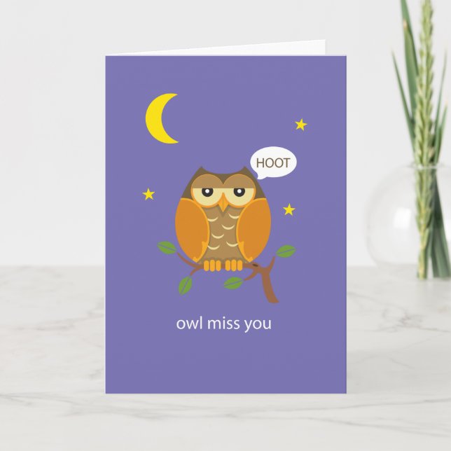 Owl Miss You Grußkarte Karte (Vorderseite)