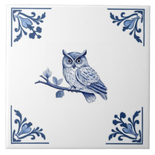 Owl mit Delft Blue und White Corner Geblüht Fliese