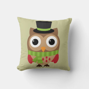 Owl mit grünem Scarf Kissen