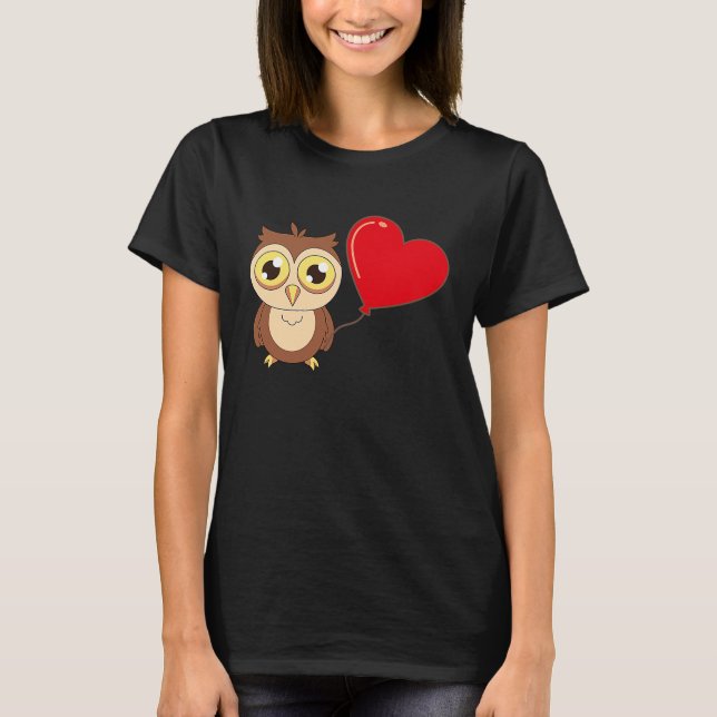 Owl mit Herzballon Valentinstag Liebe Boys T-Shirt (Vorderseite)