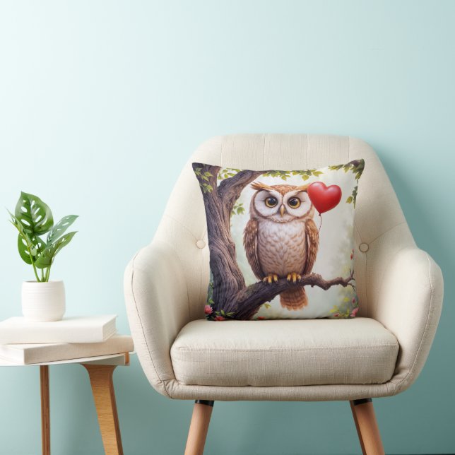 Owl mit Rotem Herzballon Kissen (Stuhl )