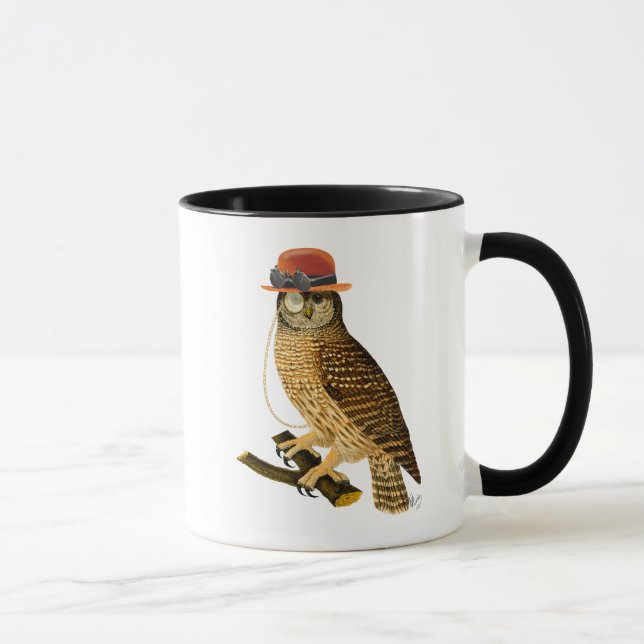 Owl mit Steampunk Style Bowler Hat Tasse (Rechts)