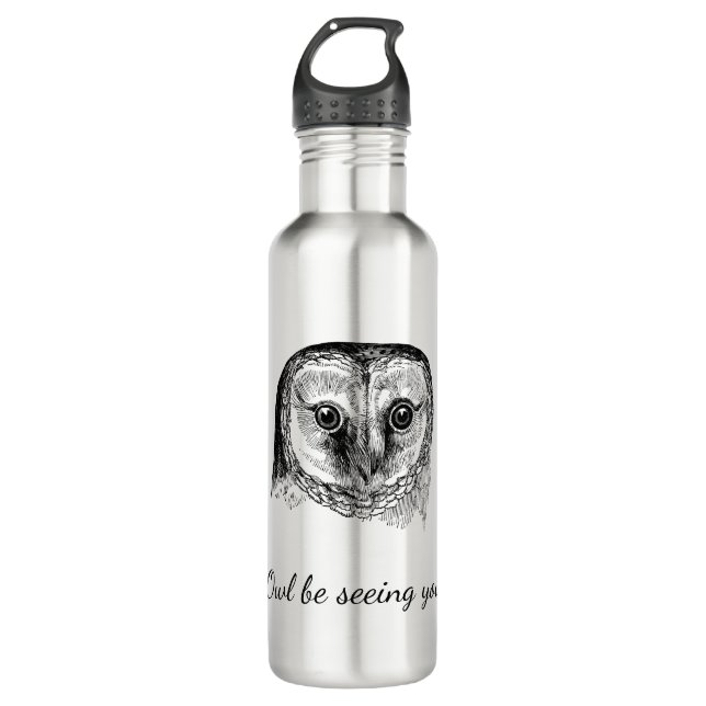 Owl mit Zitat Edelstahlflasche (Vorderseite)