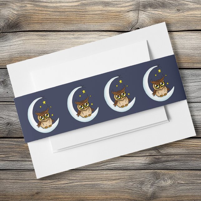 Owl Moon Blue Niedlich Stars Babydusche Einladungsbanderole (Von Creator hochgeladen)